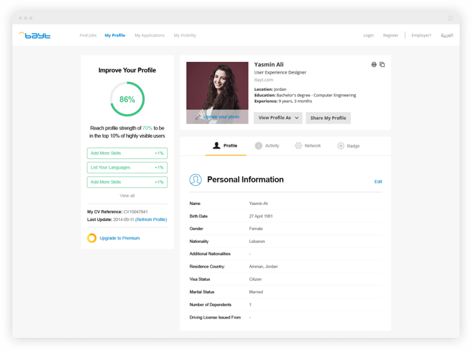 Bayt.com profile page