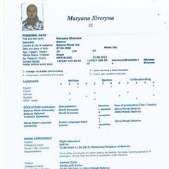 Maryana Siveryna, Flight Attendant