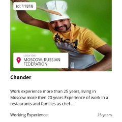 Chandar Lal Lal, personal chef